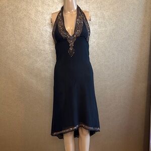 Blue Pleated Halter Sundress for Cocktail